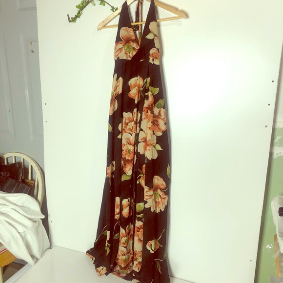 Never Worn Black Floral Halter Maxi Dress Pink - Picture 2 of 14